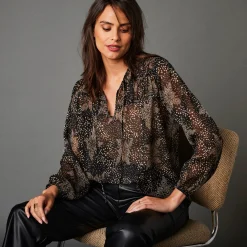 Tweekleurige, soepele bloes in voile met minimalistische print