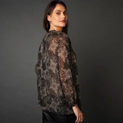 Tweekleurige, soepele bloes in voile met minimalistische print