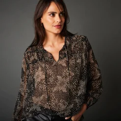 Tweekleurige, soepele bloes in voile met minimalistische print