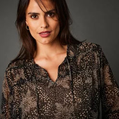 Tweekleurige, soepele bloes in voile met minimalistische print
