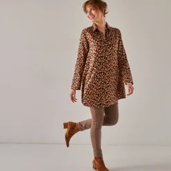 Uitlopende tuniek met knoopsluiting en dierenhuidprint