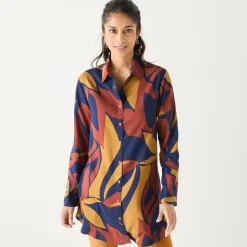 Uitlopende tuniek met knopen en grafische print