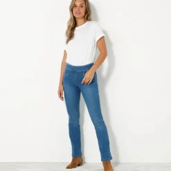 Ultracomfortabele bootcutjeans, tricot met denimeffect, kleine lengte