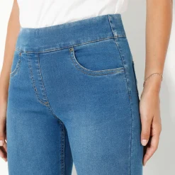 Ultracomfortabele bootcutjeans, tricot met denimeffect, kleine lengte