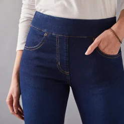 Ultracomfortabele bootcutjeans, tricot met denimeffect, kleine lengte