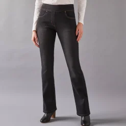 Ultracomfortabele bootcutjeans, tricot met denimeffect, kleine lengte