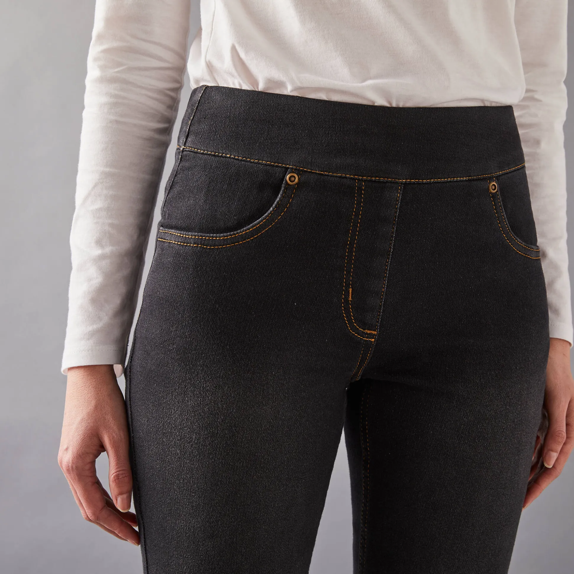 Ultracomfortabele bootcutjeans, tricot met denimeffect, kleine lengte