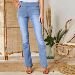 Ultrarekbare bootcut jeans, tricot met jeansaspect, grote lengte