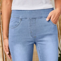 Ultrarekbare bootcut jeans, tricot met jeansaspect, grote lengte