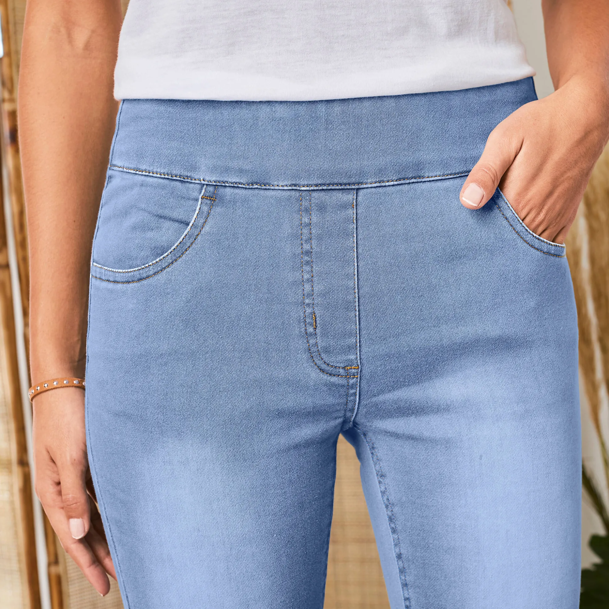 Ultrarekbare bootcut jeans, tricot met jeansaspect, grote lengte