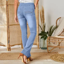 Ultrarekbare bootcut jeans, tricot met jeansaspect, grote lengte