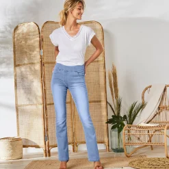 Ultrarekbare bootcut jeans, tricot met jeansaspect, grote lengte