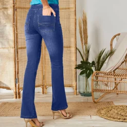 Ultrarekbare bootcut jeans, tricot met jeansaspect, grote lengte