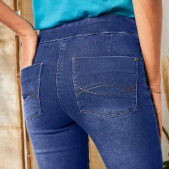 Ultrarekbare bootcut jeans, tricot met jeansaspect, grote lengte