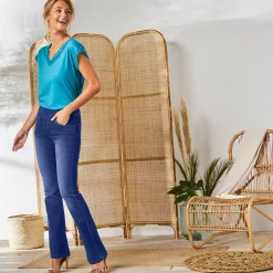 Ultrarekbare bootcut jeans, tricot met jeansaspect, grote lengte