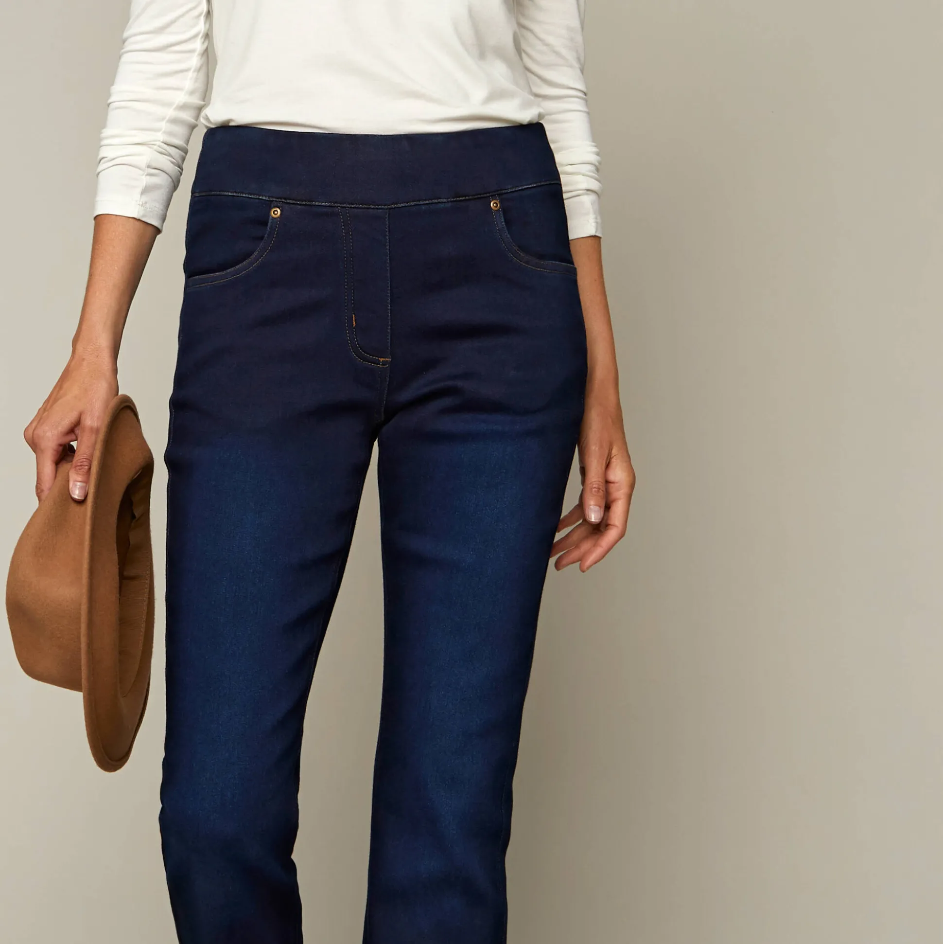 Ultrarekbare bootcut jeans, tricot met jeansaspect, grote lengte