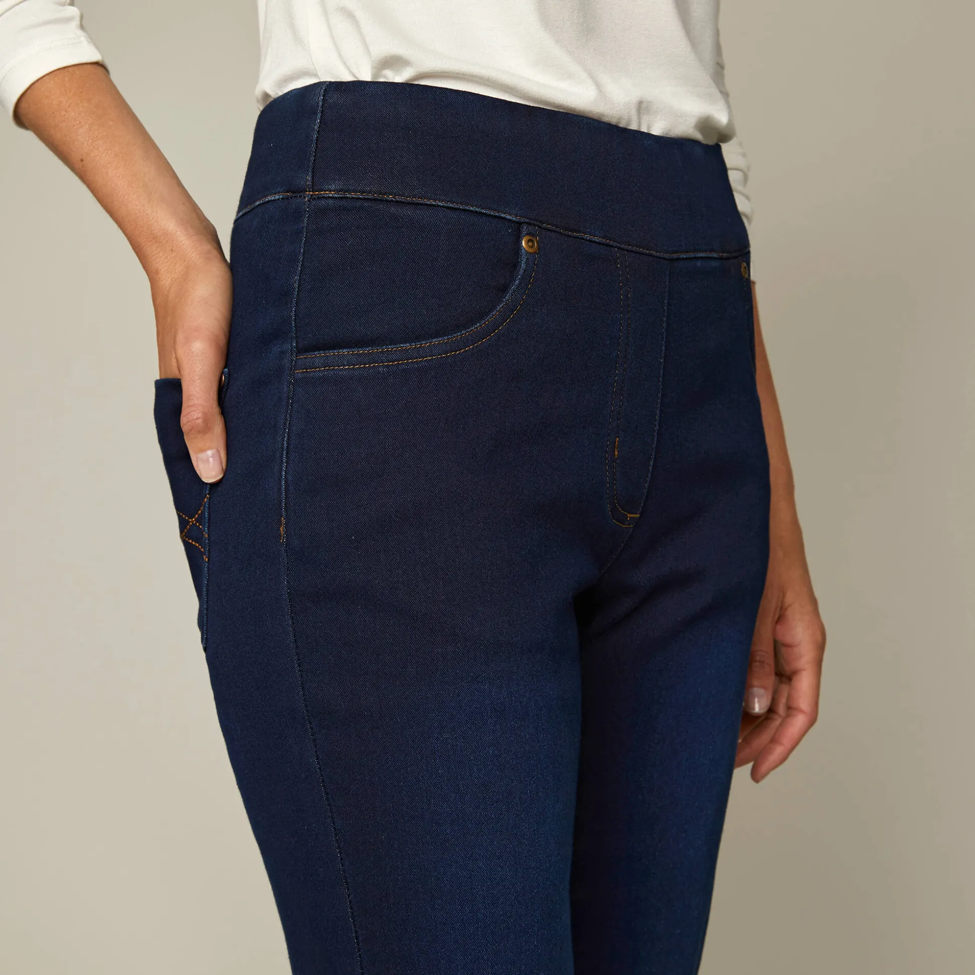 Ultrarekbare bootcut jeans, tricot met jeansaspect, grote lengte