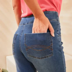 Ultrarekbare, nauwsluitende kuitbroek, tricot met jeanseffect