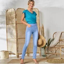 Ultrarekbare nauwsluitende jegging, tricot met jeansaspect