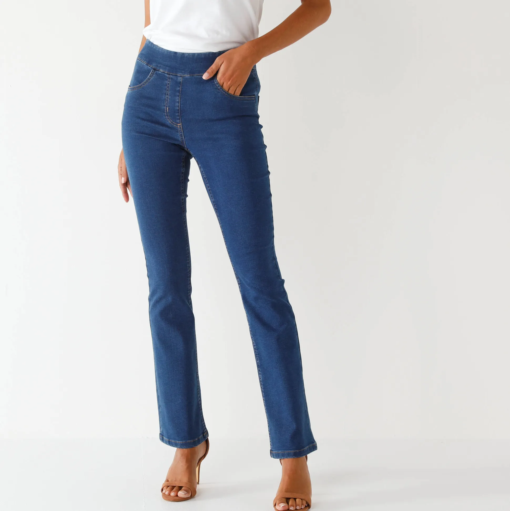 Ultrarekbare rechte jegging, tricot met jeanseffect