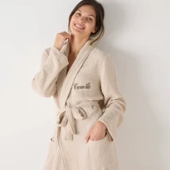 Uniseks badjas met sjaalkraag in tetrastof Colombine®, personaliseerbaar
