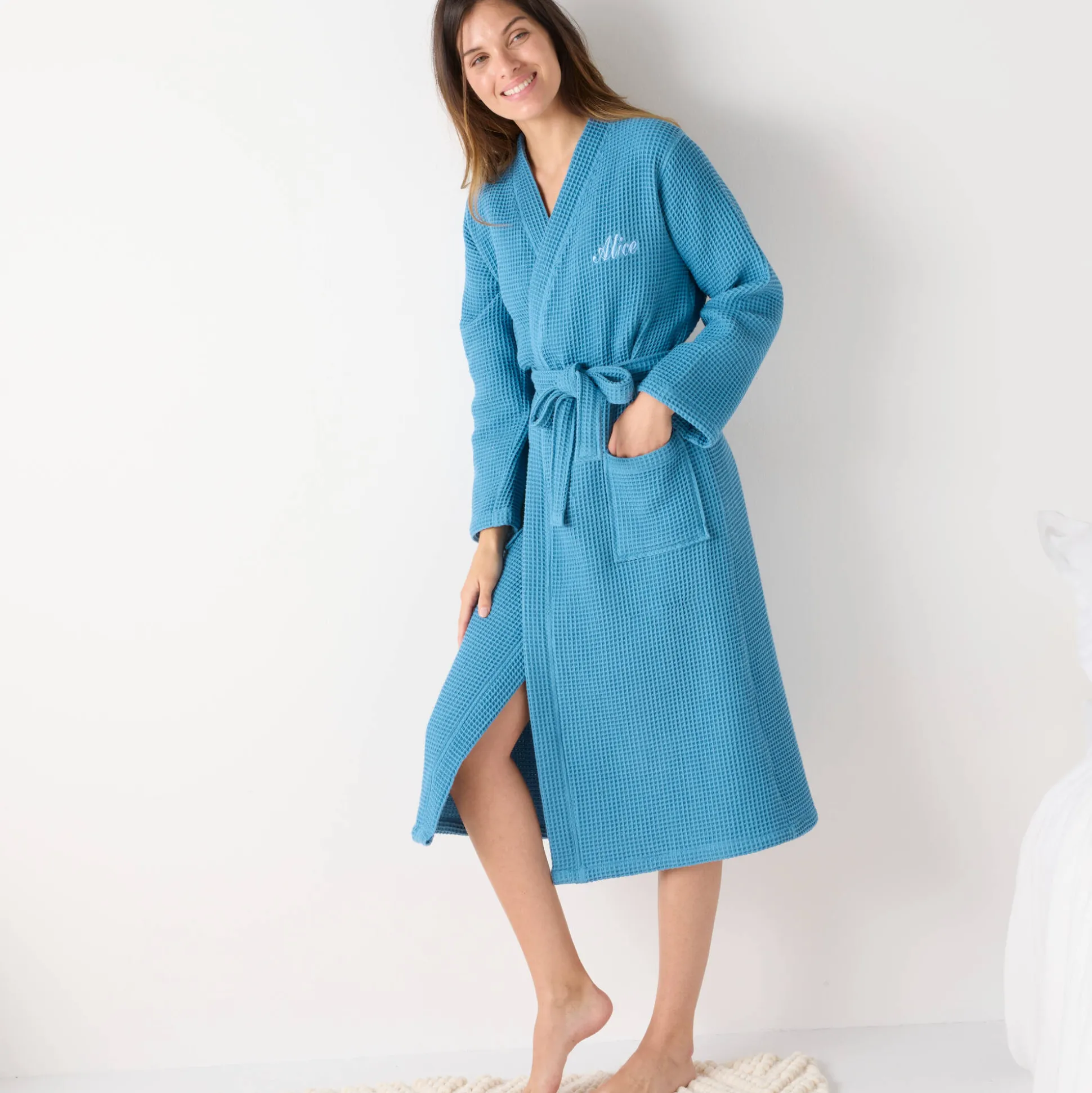 Uniseks badjas voor volwassenen in bijenraattricot 280 g/m2, personaliseerbaar