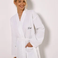 Uniseks badjas voor volwassenen in bijenraattricot 280 g/m2, personaliseerbaar