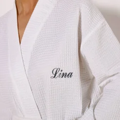 Uniseks badjas voor volwassenen in bijenraattricot 280 g/m2, personaliseerbaar
