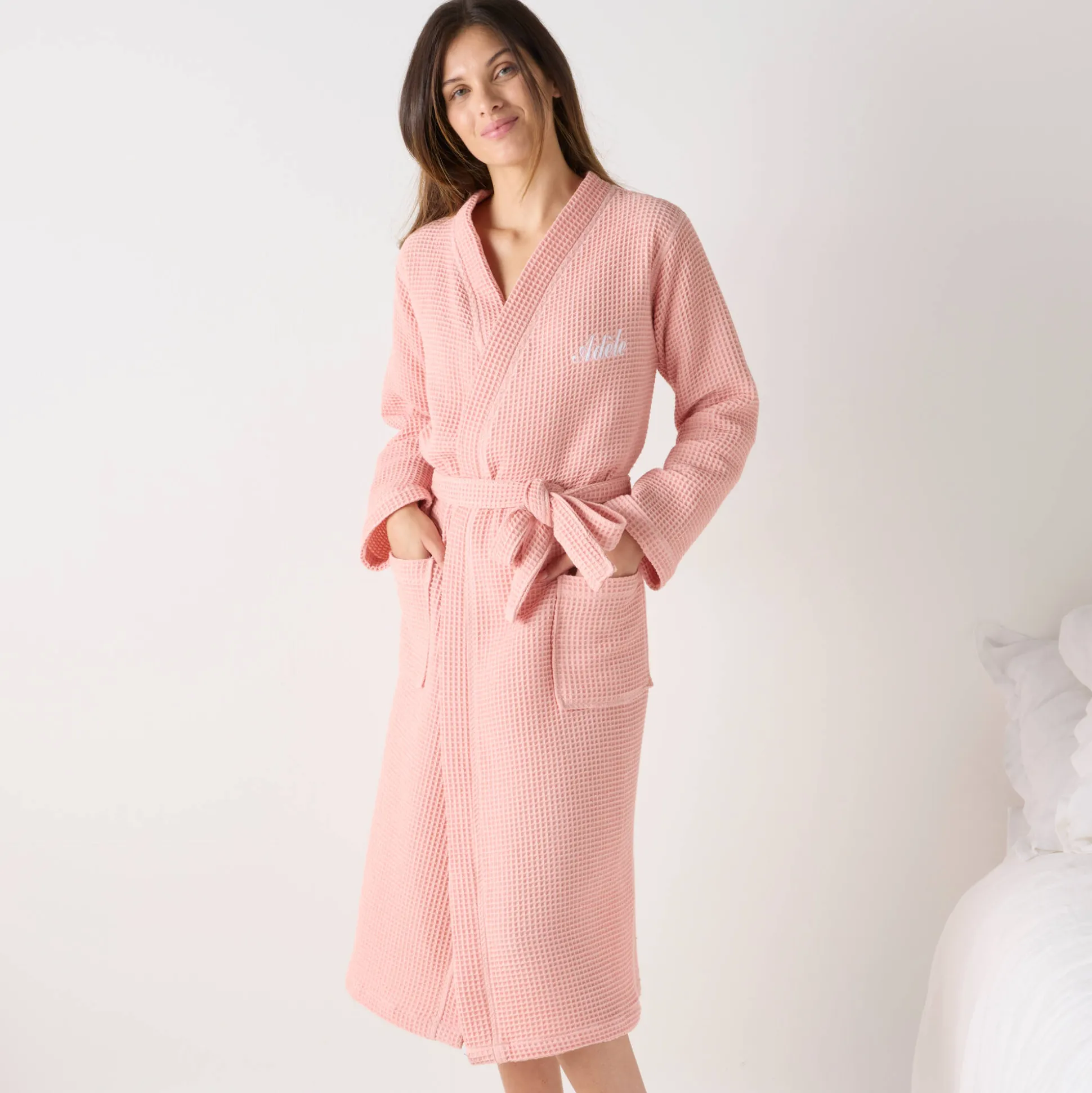 Uniseks badjas voor volwassenen in bijenraattricot 280 g/m2, personaliseerbaar