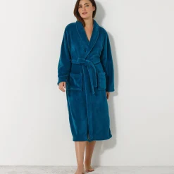 Unisex badjas, volwassenen, met sjaalkraag, microvezel met pluchetouch