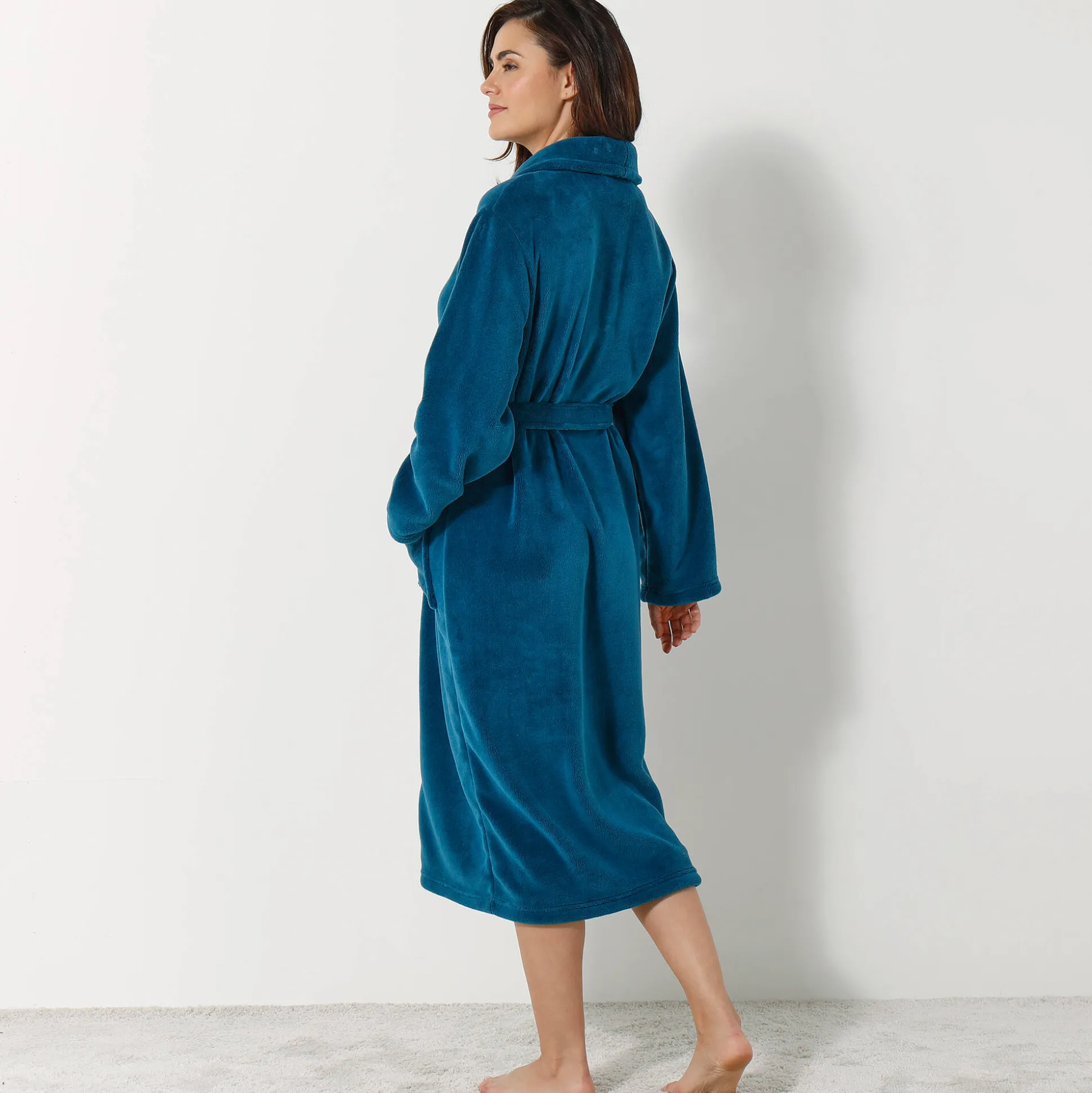Unisex badjas, volwassenen, met sjaalkraag, microvezel met pluchetouch
