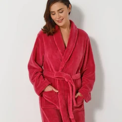 Unisex badjas, volwassenen, met sjaalkraag, microvezel met pluchetouch