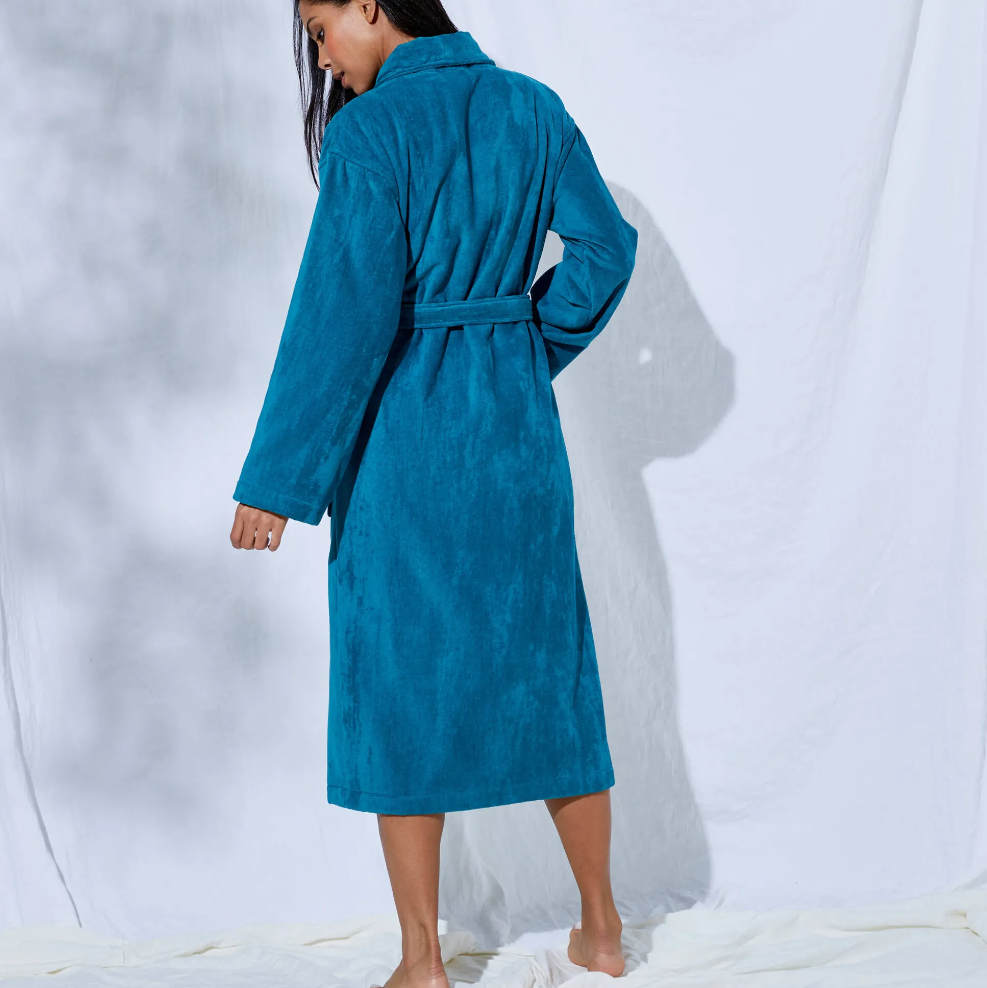 Unisex badjas voor volwassenen, veloursbadstof met sjaalkraag