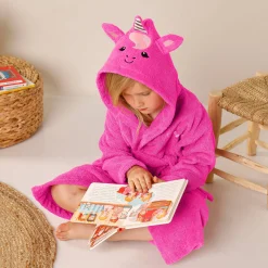 Vermommingsbadjas voor kids met eenhoornmotief en kap, personaliseerbaar