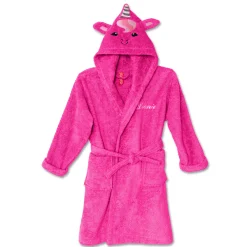 Vermommingsbadjas voor kids met eenhoornmotief en kap, personaliseerbaar