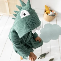 Vermommingsbadjas voor kinderen, dinosaurus, katoenen badstof - 340 g/m2