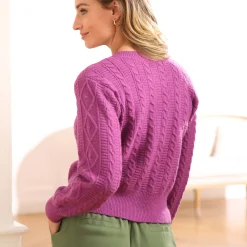 Vest in fantasietricot met kabelmotieven, knoopsluiting