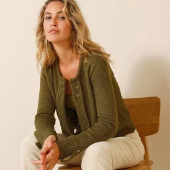 Vest in tricot met goudkleurige knopen