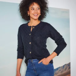 Vest met knoopsluiting, ajourtricot met zachte touch