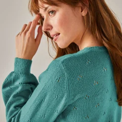 Vest met knoopsluiting en geschulpte afwerking, pointelletricot met mohairtouch
