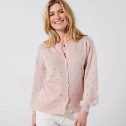 Vest met knoopsluiting en geschulpte afwerking, pointelletricot met mohairtouch