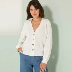 Vest met knoopsluiting, pareltricot