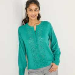 Vest met knopen, ajourtricot