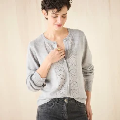 Vest met knopen, ajourtricot