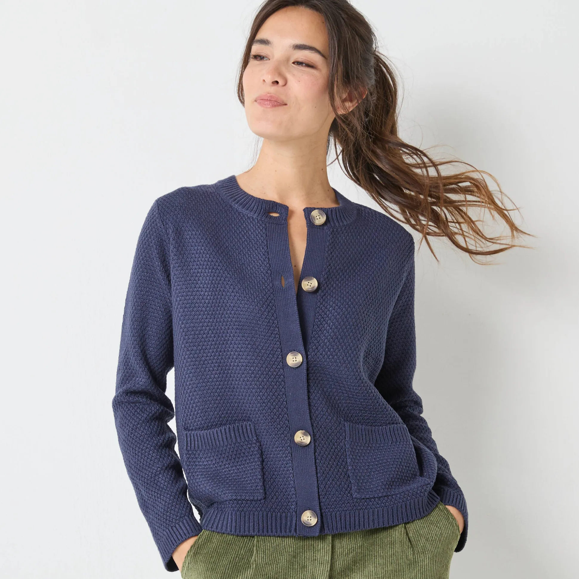 Vest met knopen en lange mouwen, fantasietricot