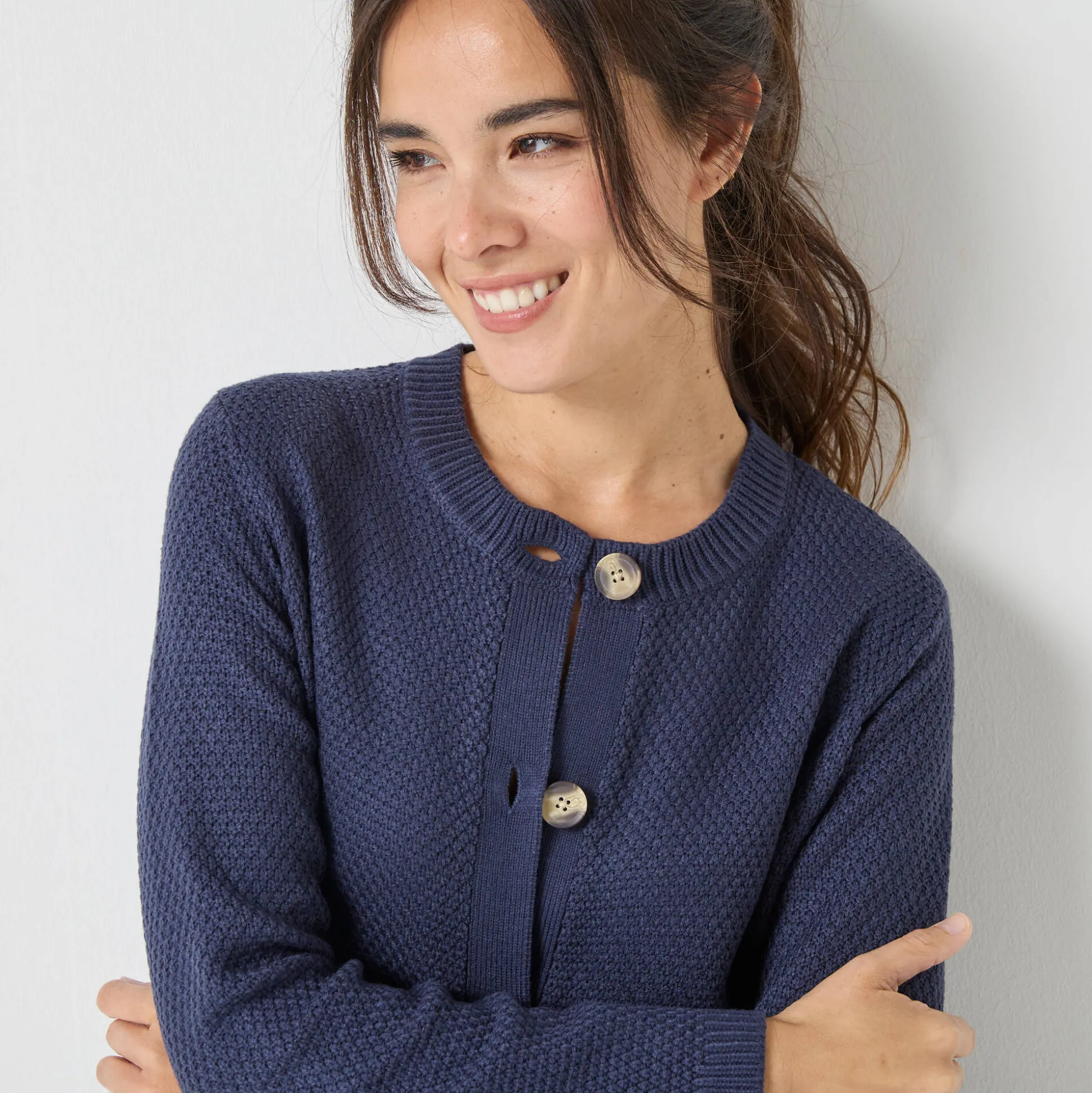Vest met knopen en lange mouwen, fantasietricot