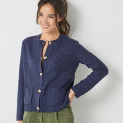Vest met knopen en lange mouwen, fantasietricot