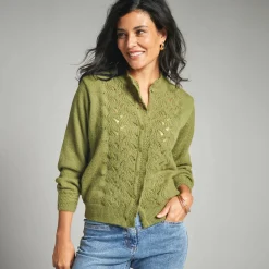 Vest met knopen en opstaande kraag in fantasietricot
