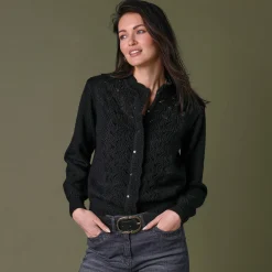 Vest met knopen en opstaande kraag in fantasietricot