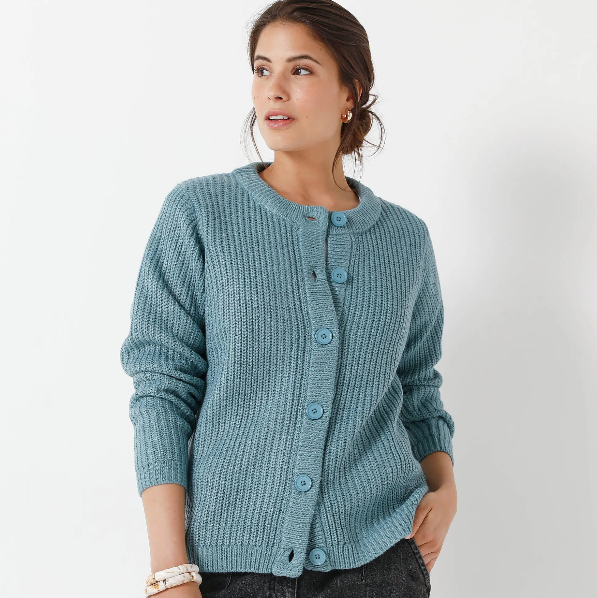 Vest met knopen in patenttricot